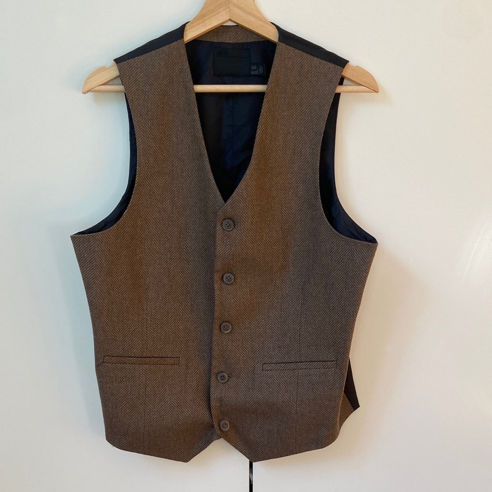 ASOS Jacket Vest Herringbone | Size 40” | Brown Tan Herringbone
